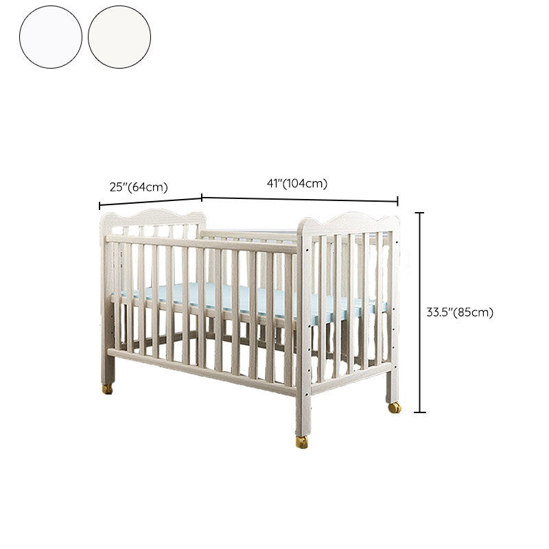 Scandinavian Wood Baby Crib Pine with Guardrail Nursery Crib with Wheels