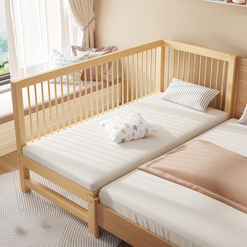 Modern Beech Baby Crib Light Wood Nursery Bed with Guardrail