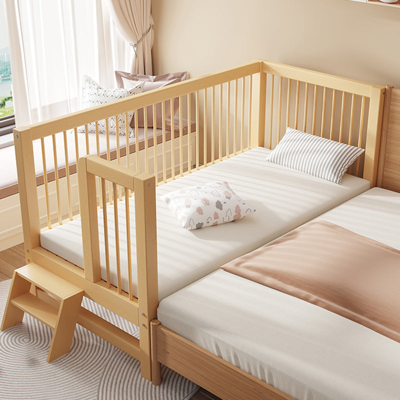 Modern Beech Baby Crib Light Wood Nursery Bed with Guardrail