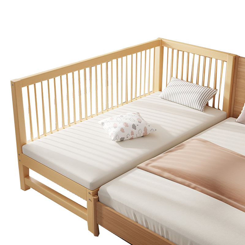 Modern Beech Baby Crib Light Wood Nursery Bed with Guardrail