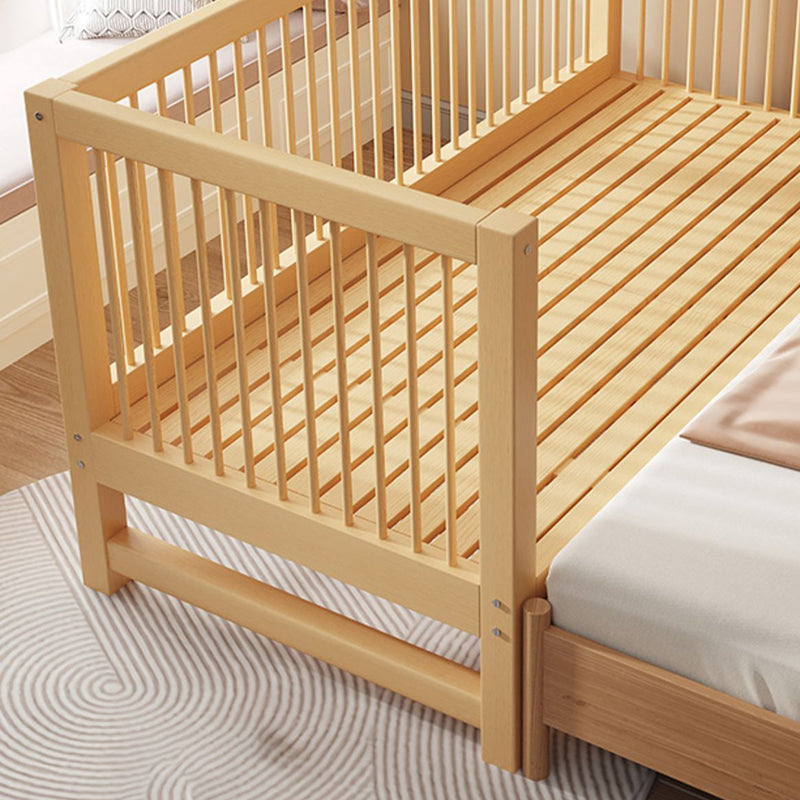 Modern Beech Baby Crib Light Wood Nursery Bed with Guardrail