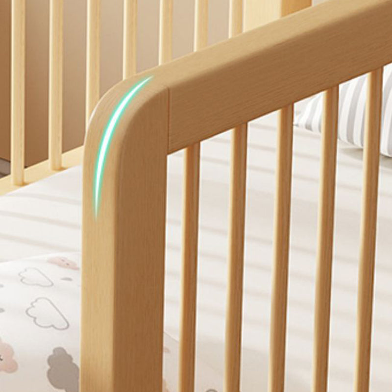 Modern Beech Baby Crib Light Wood Nursery Bed with Guardrail