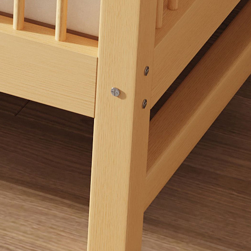 Modern Beech Baby Crib Light Wood Nursery Bed with Guardrail