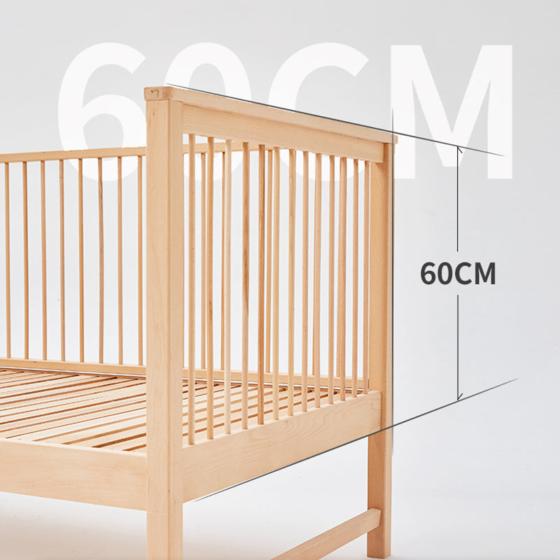 Modern Beech Baby Crib Light Wood Nursery Bed with Guardrail