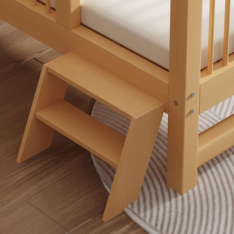 Modern Beech Baby Crib Light Wood Nursery Bed with Guardrail