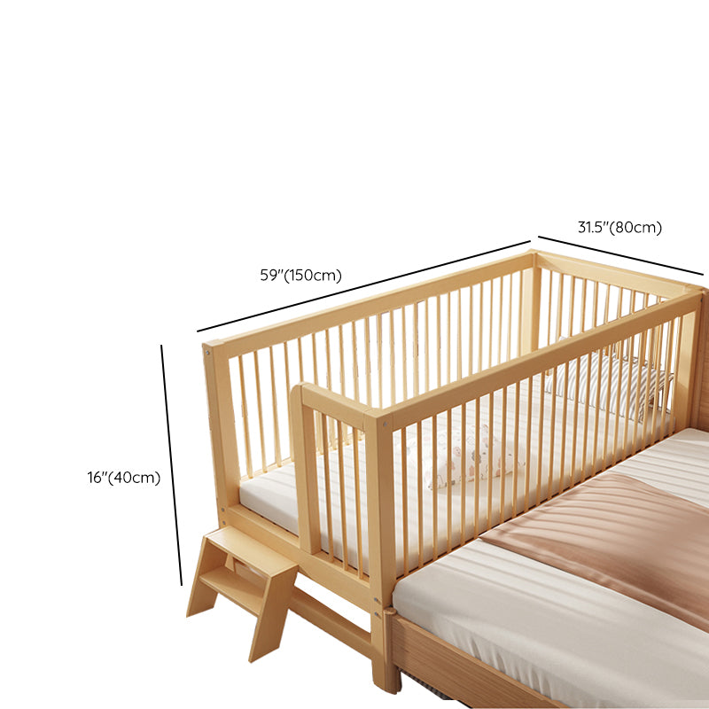 Modern Beech Baby Crib Light Wood Nursery Bed with Guardrail