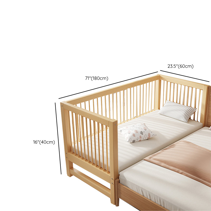 Modern Beech Baby Crib Light Wood Nursery Bed with Guardrail