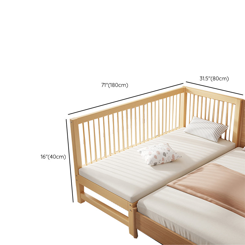 Modern Beech Baby Crib Light Wood Nursery Bed with Guardrail