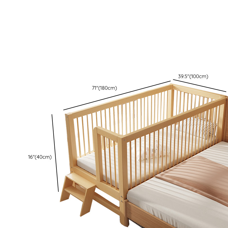 Modern Beech Baby Crib Light Wood Nursery Bed with Guardrail