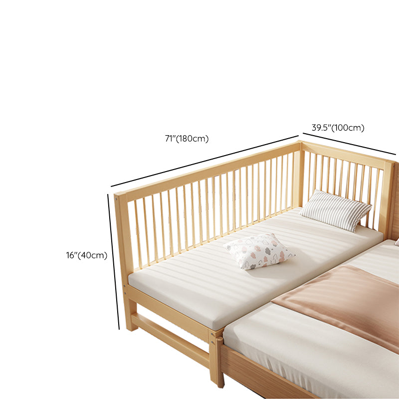 Modern Beech Baby Crib Light Wood Nursery Bed with Guardrail