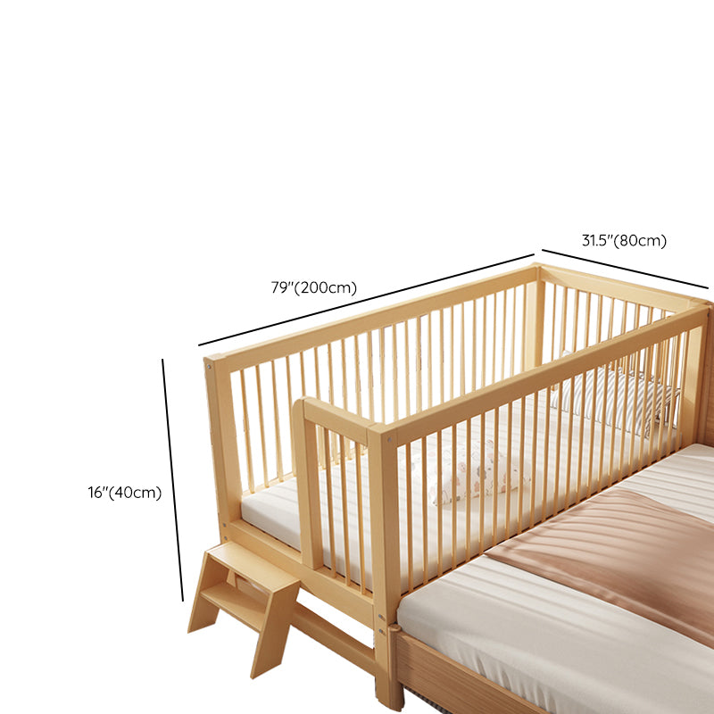 Modern Beech Baby Crib Light Wood Nursery Bed with Guardrail