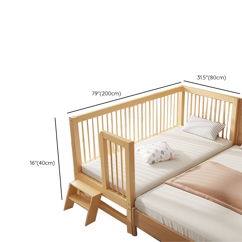 Modern Beech Baby Crib Light Wood Nursery Bed with Guardrail