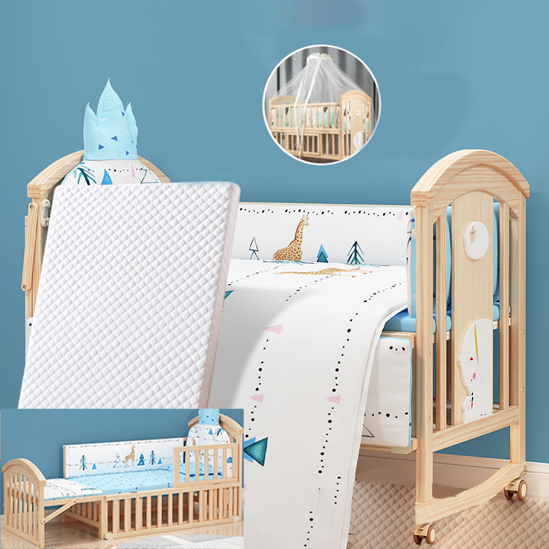 Farmhouse Arched Nursery Crib Under Crib Storage Baby Crib with Wheels