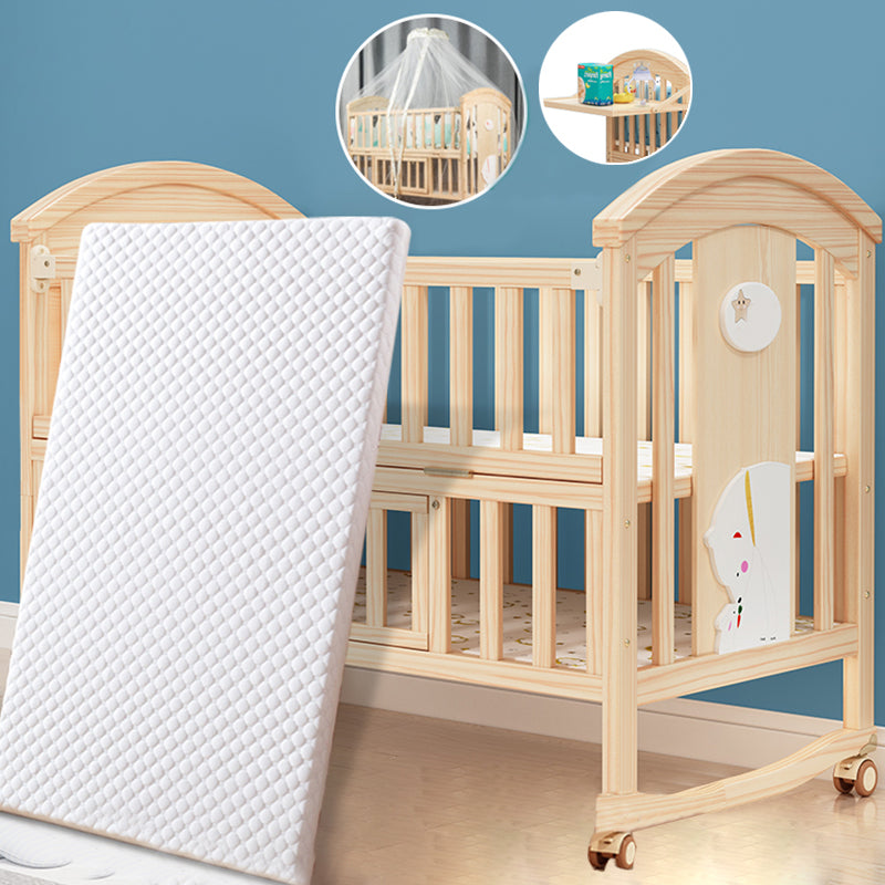 Farmhouse Arched Nursery Crib Under Crib Storage Baby Crib with Wheels