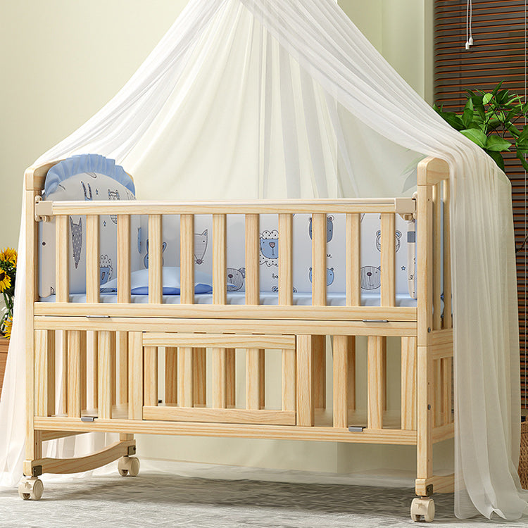 Solid Wood Baby Crib Modern Nursery Bed with Adjustable Height