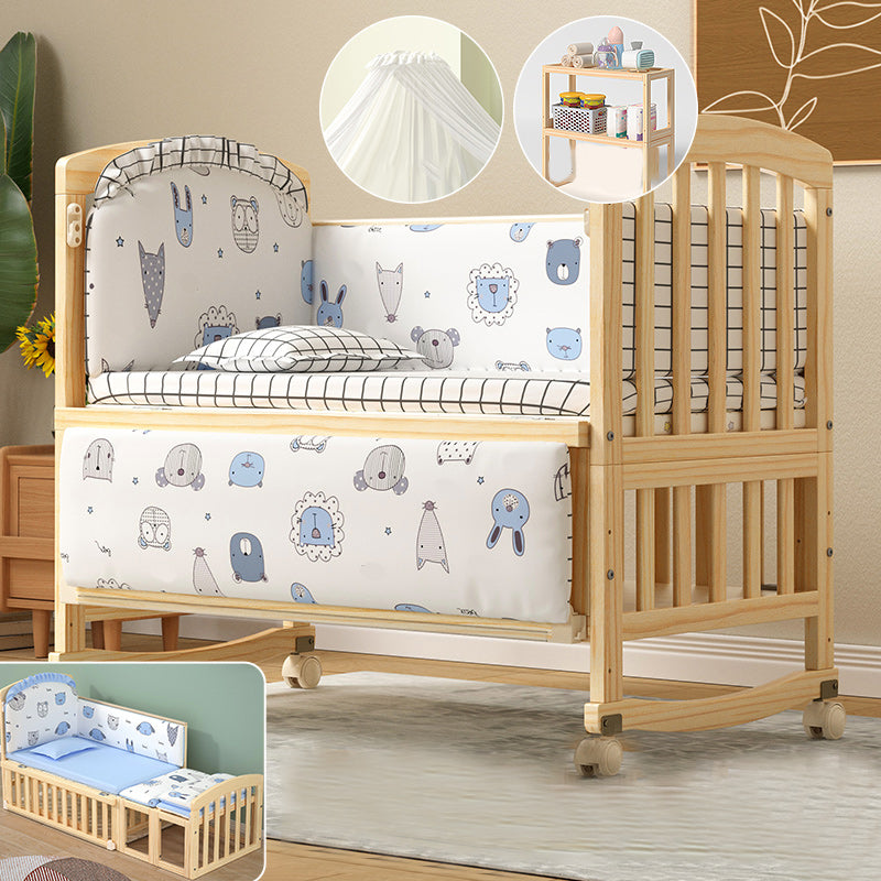 Solid Wood Baby Crib Modern Nursery Bed with Adjustable Height