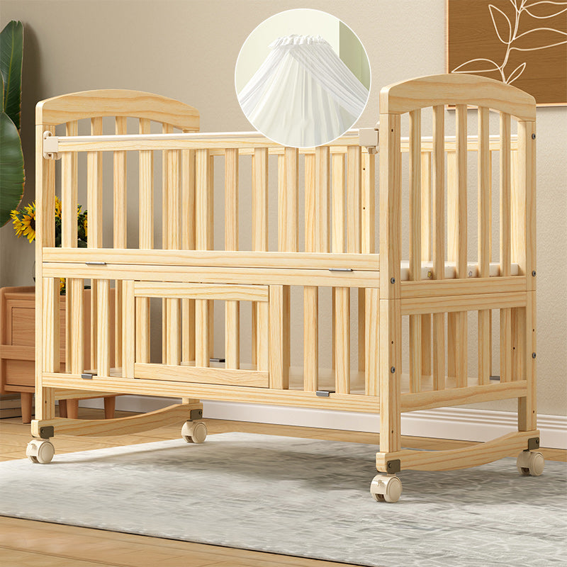 Solid Wood Baby Crib Modern Nursery Bed with Adjustable Height