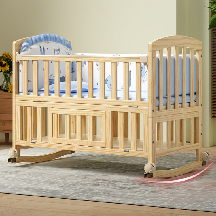 Solid Wood Baby Crib Modern Nursery Bed with Adjustable Height