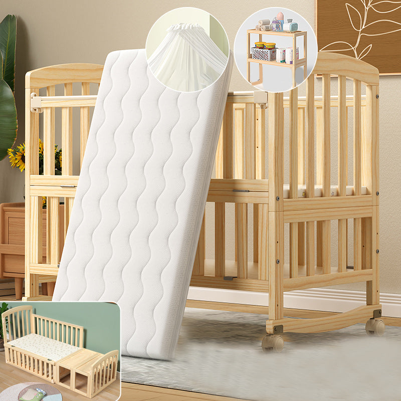 Solid Wood Baby Crib Modern Nursery Bed with Adjustable Height