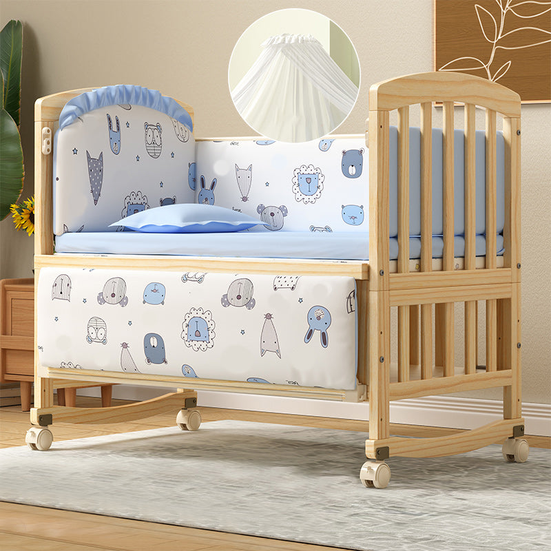 Solid Wood Baby Crib Modern Nursery Bed with Adjustable Height