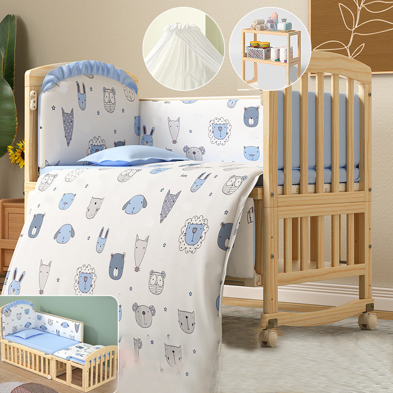 Solid Wood Baby Crib Modern Nursery Bed with Adjustable Height