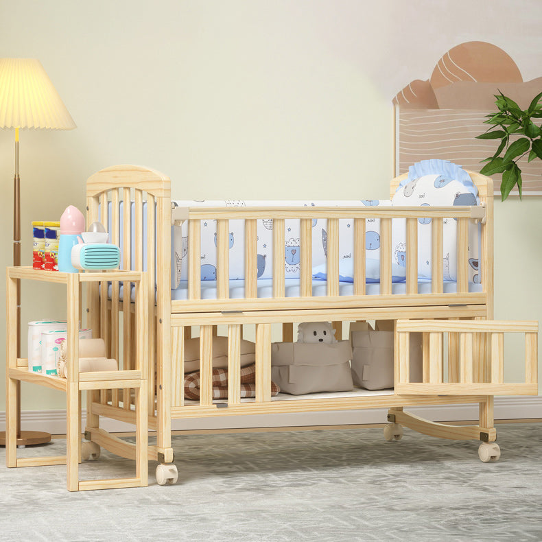 Solid Wood Baby Crib Modern Nursery Bed with Adjustable Height