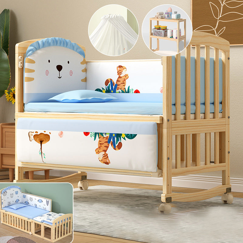 Solid Wood Baby Crib Modern Nursery Bed with Adjustable Height