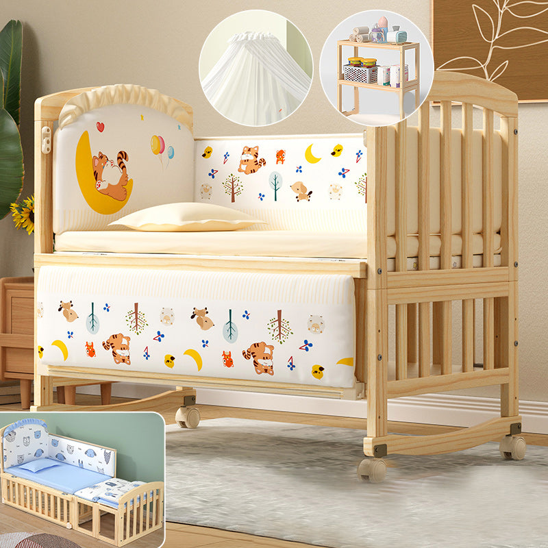 Solid Wood Baby Crib Modern Nursery Bed with Adjustable Height