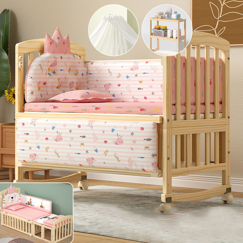 Solid Wood Baby Crib Modern Nursery Bed with Adjustable Height