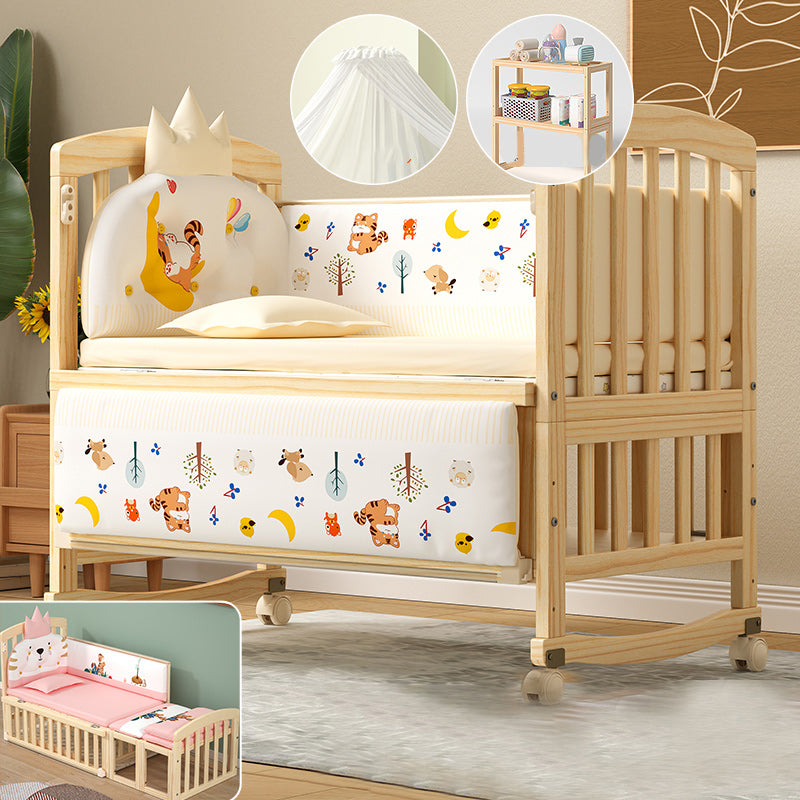 Solid Wood Baby Crib Modern Nursery Bed with Adjustable Height