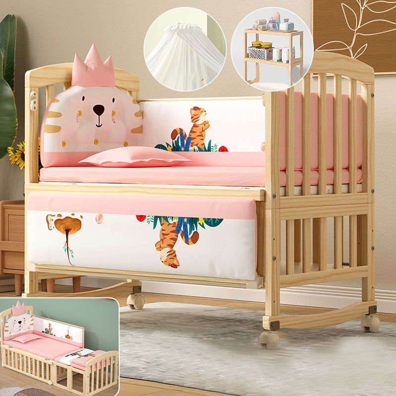 Solid Wood Baby Crib Modern Nursery Bed with Adjustable Height