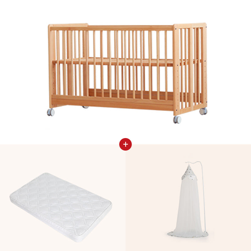 Wood Folding Baby Crib Modern Convertible Nursery Bed with Guardrail