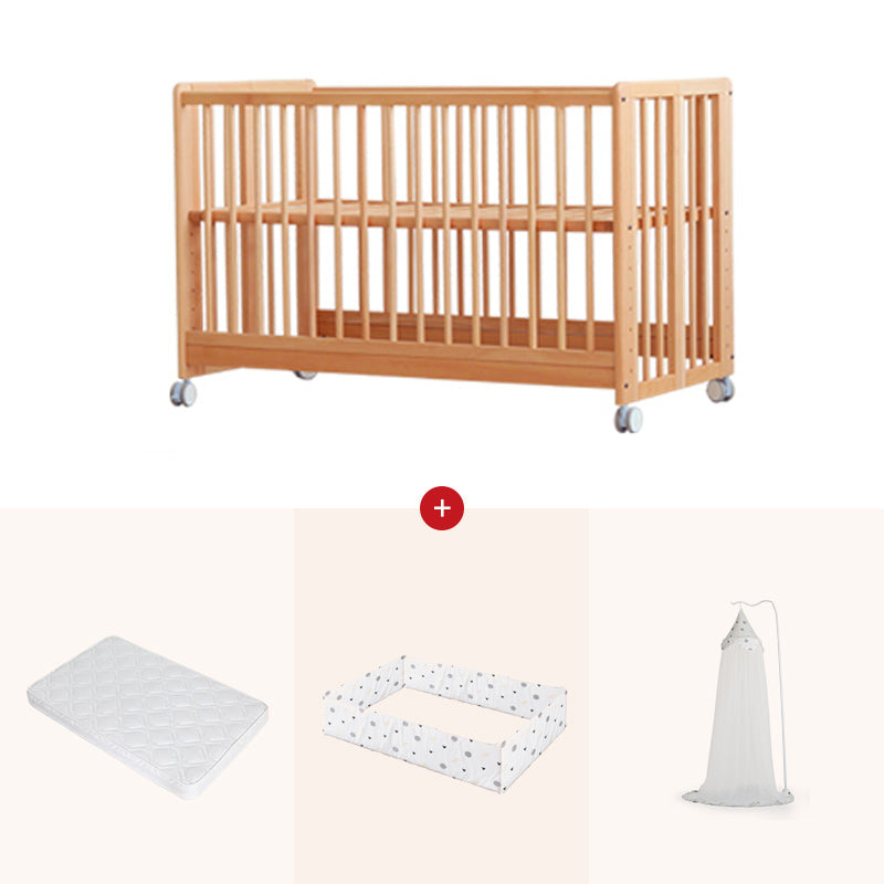 Wood Folding Baby Crib Modern Convertible Nursery Bed with Guardrail