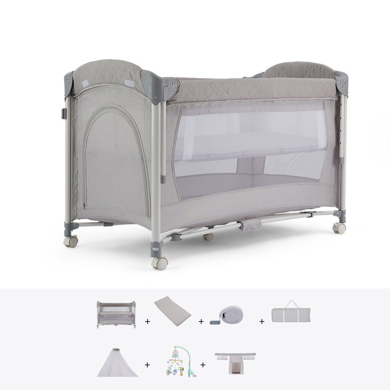 Folding Baby Crib Convertible Nursery Bed with Mattress and Guardrail