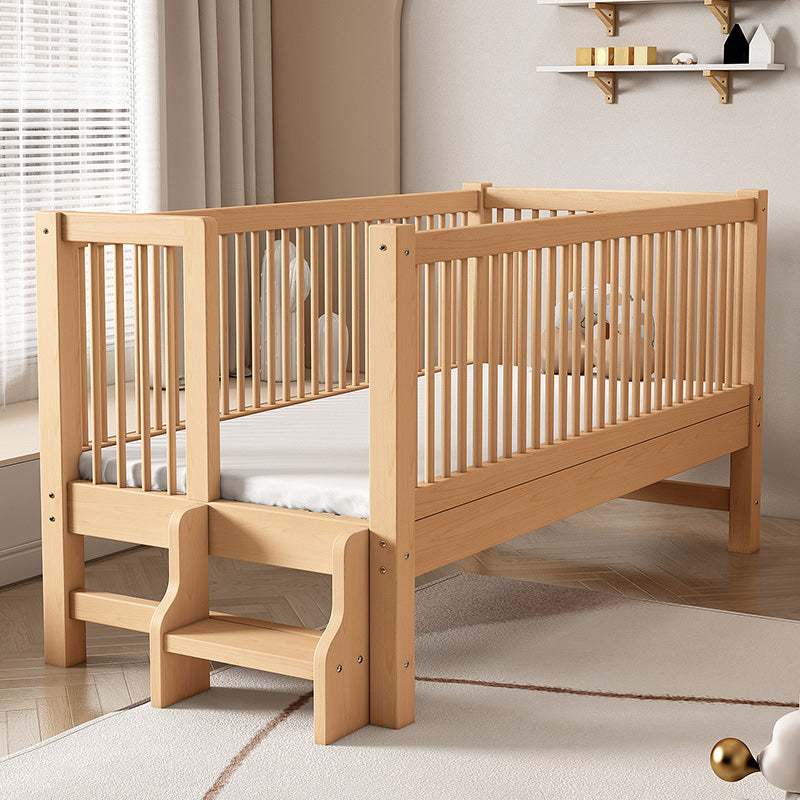 Traditional Beech Nursery Bed Natural Baby Crib with Guardrail