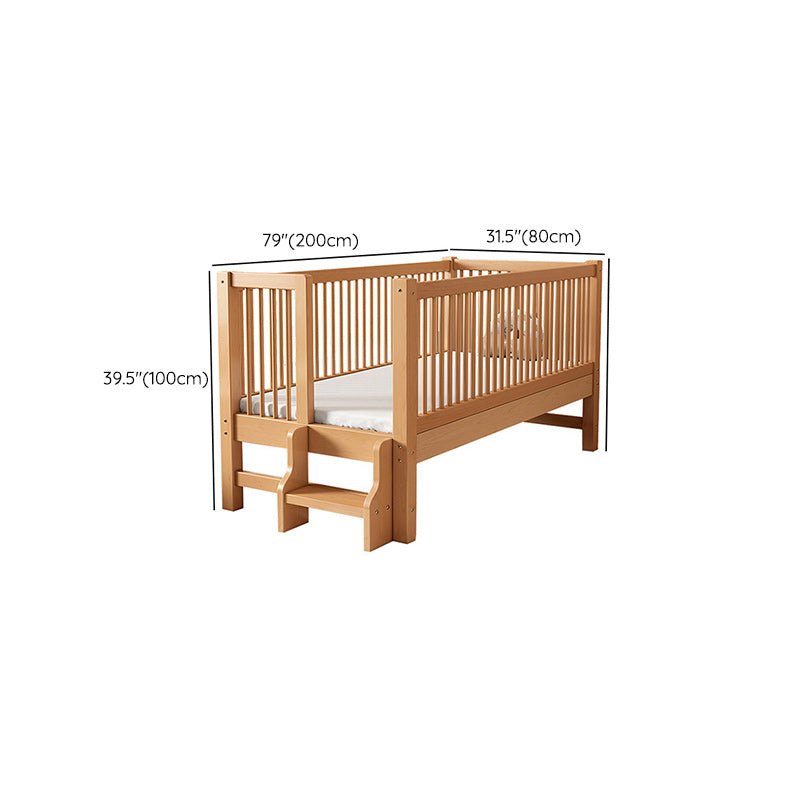 Traditional Beech Nursery Bed Natural Baby Crib with Guardrail