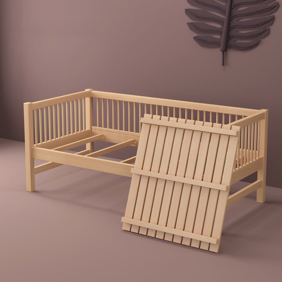 Modern Beech Nursery Bed Light Wood Baby Crib with Guardrail