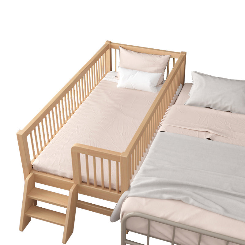 Modern Beech Nursery Bed Light Wood Baby Crib with Guardrail