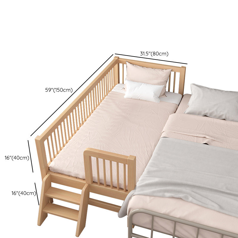 Modern Beech Nursery Bed Light Wood Baby Crib with Guardrail