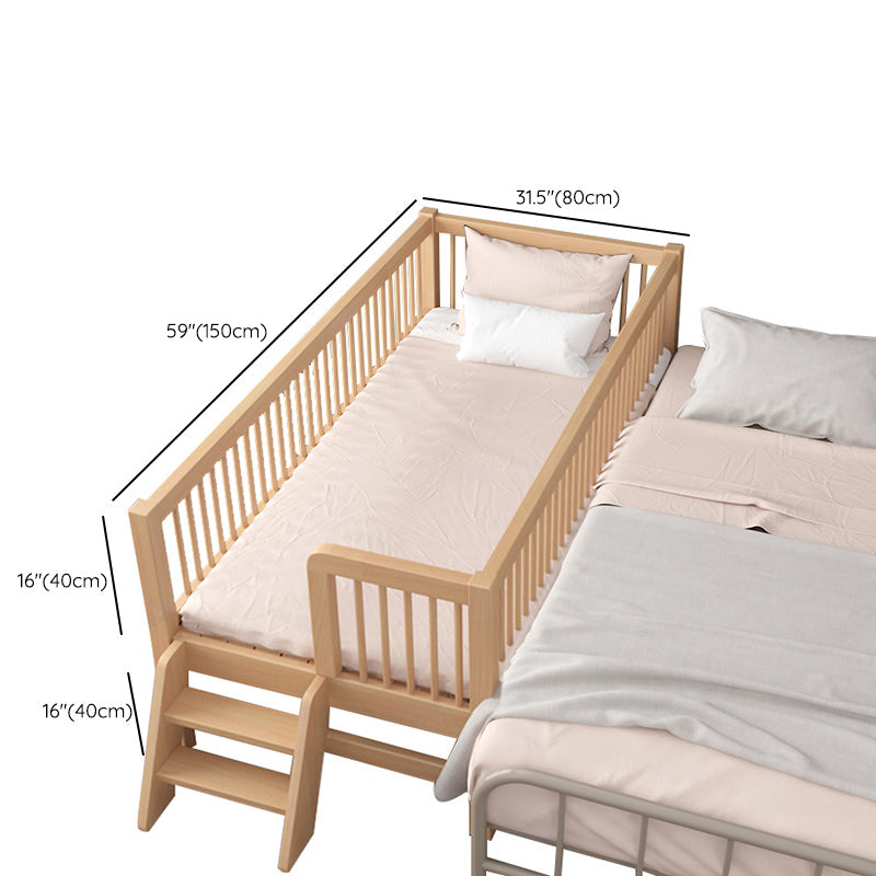 Modern Beech Nursery Bed Light Wood Baby Crib with Guardrail