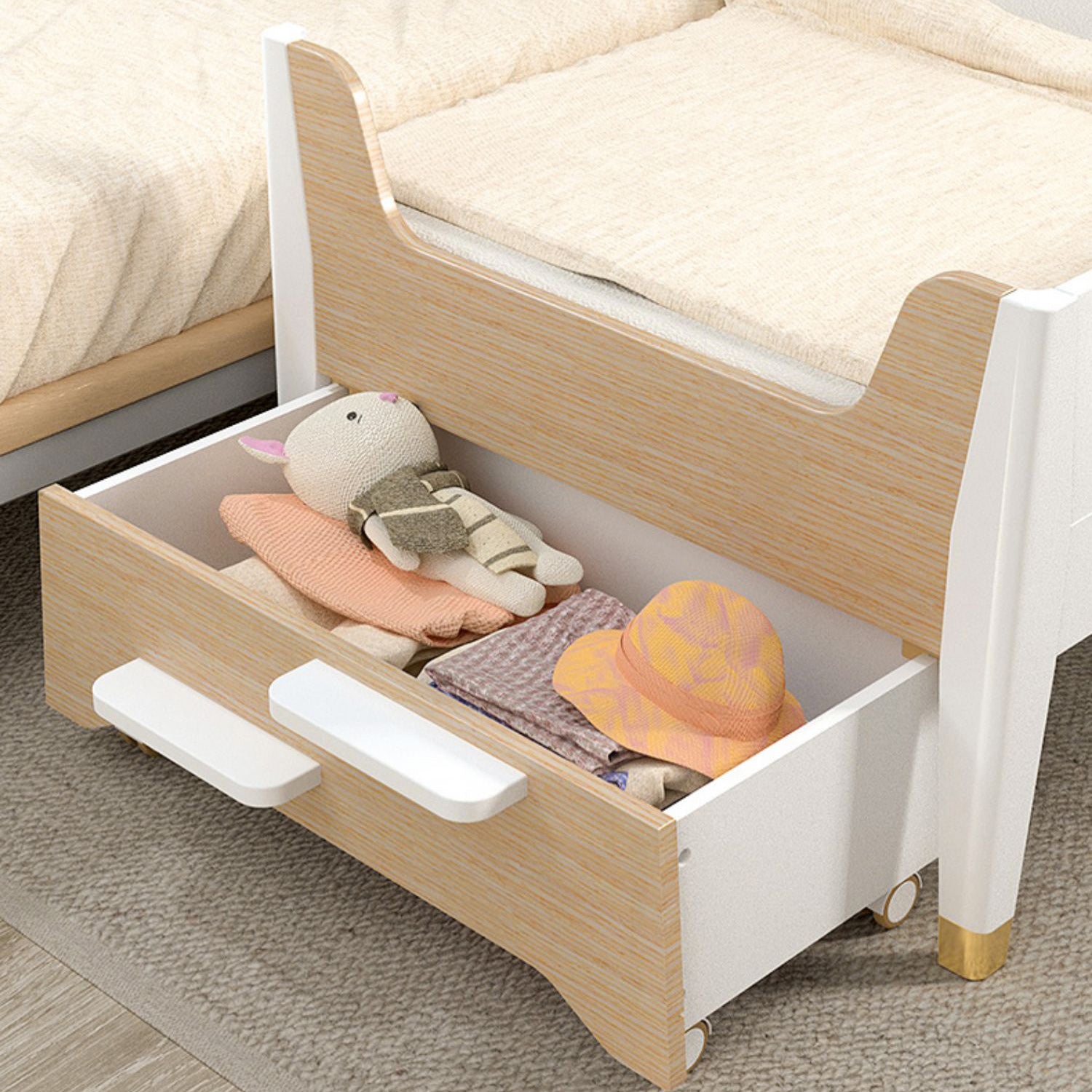 Solid Wood  Baby Crib Modern Light Wood Nursery Bed with Guardrails