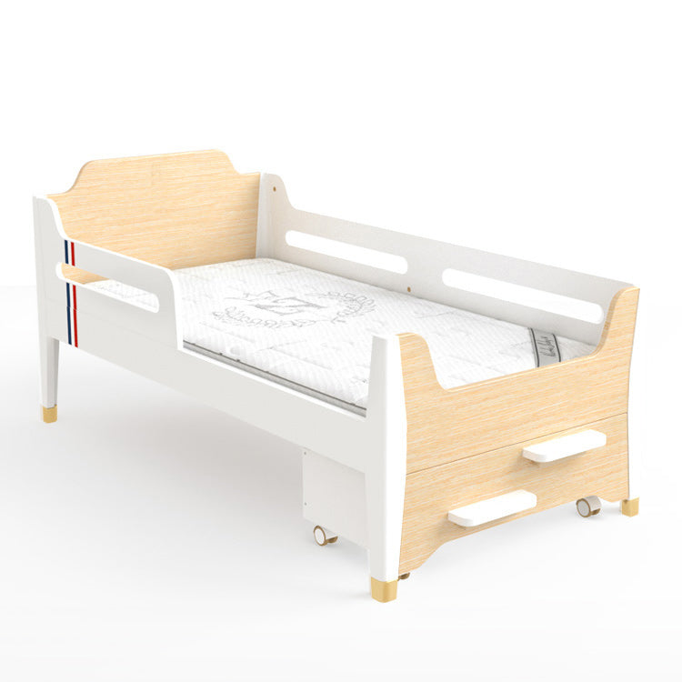 Solid Wood  Baby Crib Modern Light Wood Nursery Bed with Guardrails