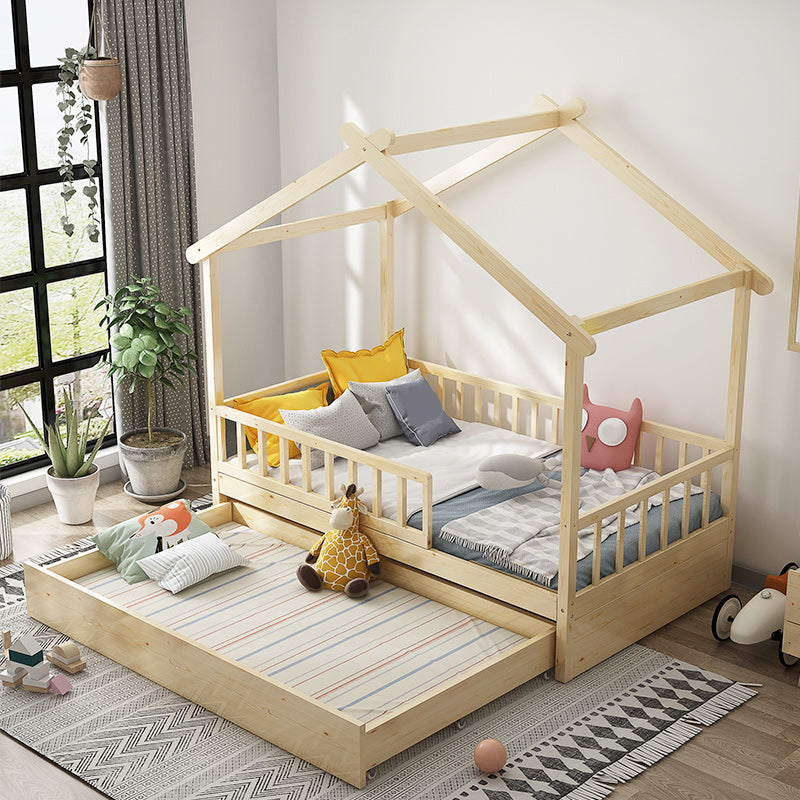 Solid Wood Nursery Crib with Casters Scandinavian Baby Crib with Guardrail