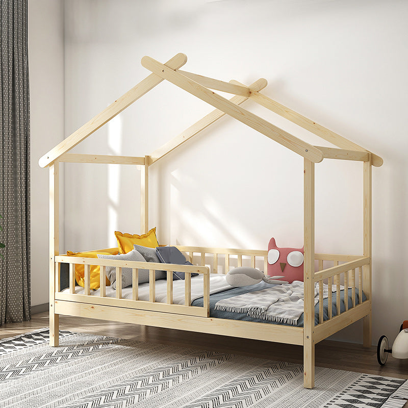 Solid Wood Nursery Crib with Casters Scandinavian Baby Crib with Guardrail