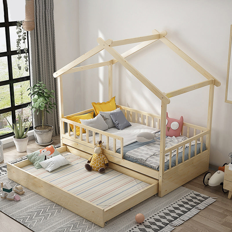 Solid Wood Nursery Crib with Casters Scandinavian Baby Crib with Guardrail