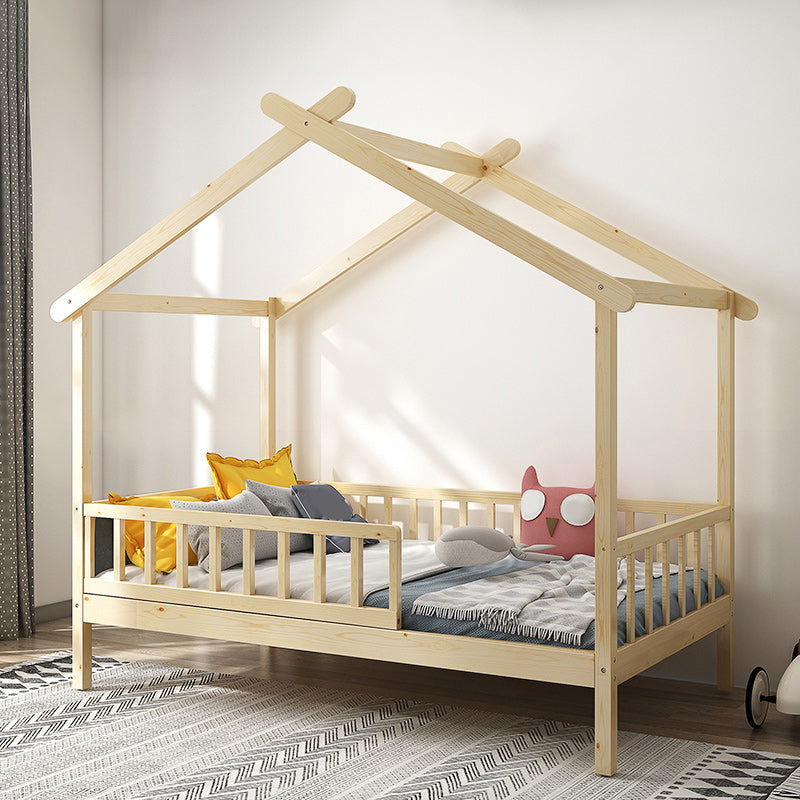 Solid Wood Nursery Crib with Casters Scandinavian Baby Crib with Guardrail