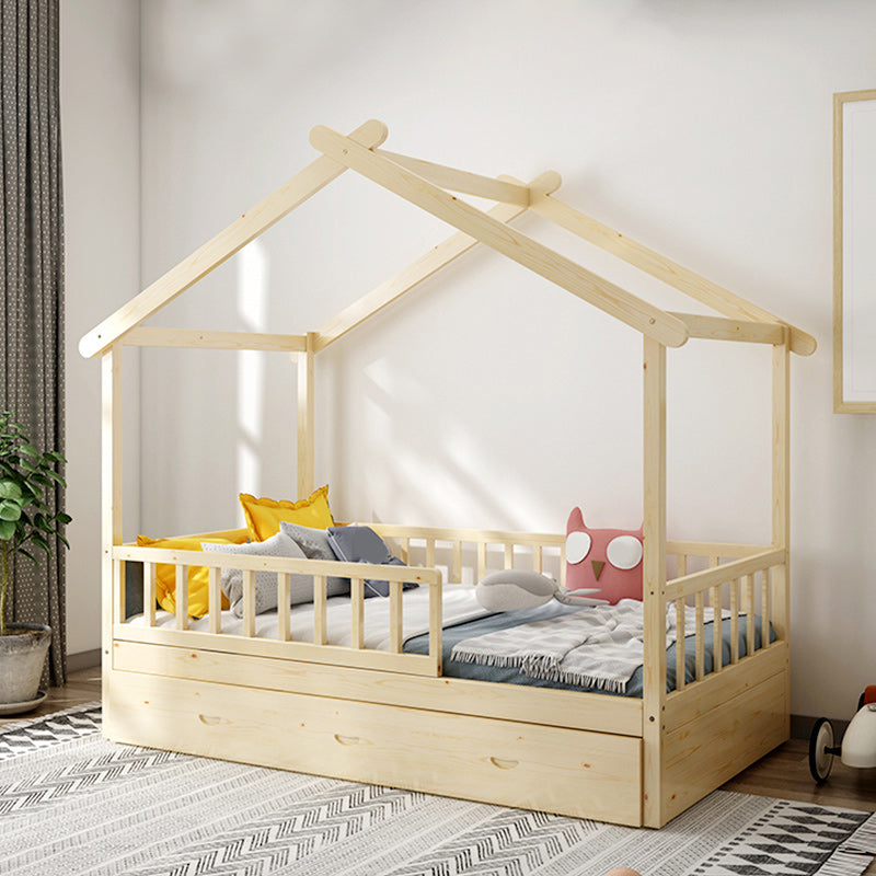 Solid Wood Nursery Crib with Casters Scandinavian Baby Crib with Guardrail