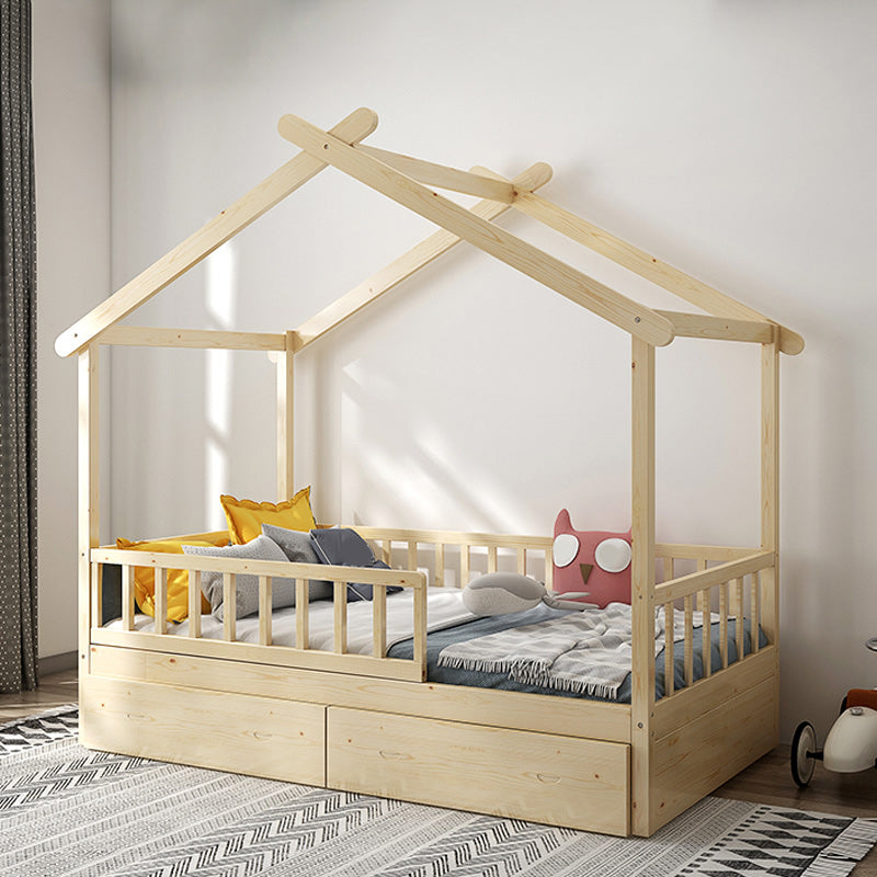 Solid Wood Nursery Crib with Casters Scandinavian Baby Crib with Guardrail