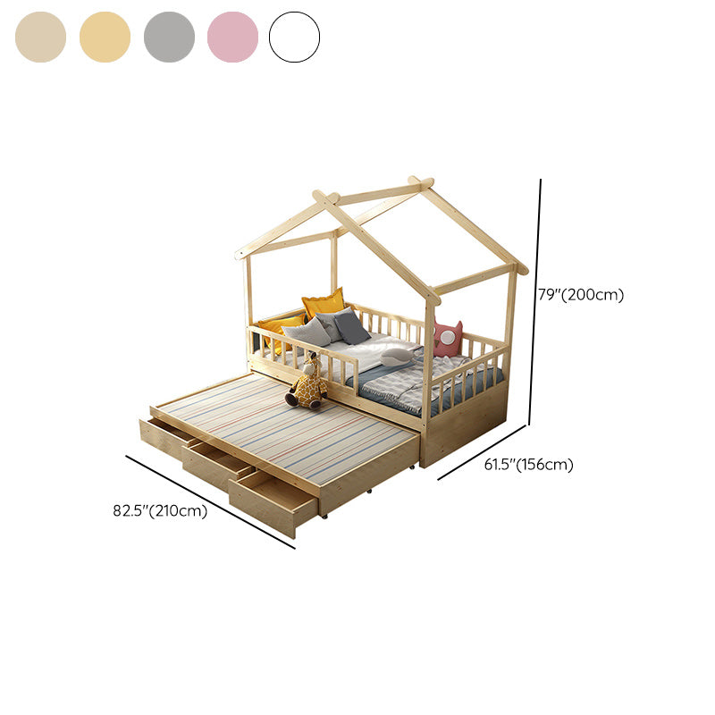 Solid Wood Nursery Crib with Casters Scandinavian Baby Crib with Guardrail