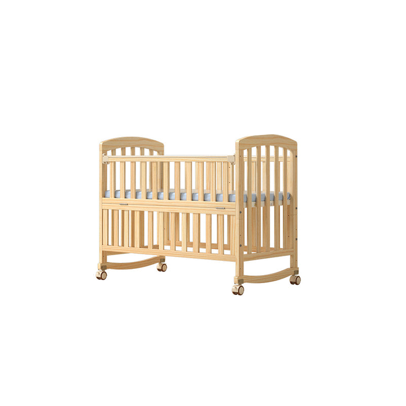 Pine Convertible Baby Crib Wood Nursery Crib with Guardrail and Wheels